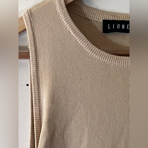 Lioness Military Minds Mini Dress in a camel color with ruched sides - Picture 12 of 16